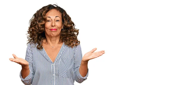 Middle Age Hispanic Woman Wearing Casual Clothes Clueless Confused Expression — Stock Photo, Image