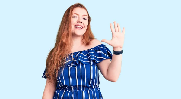 Young Beautiful Redhead Woman Wearing Casual Clothes Showing Pointing Fingers — Stock Photo, Image
