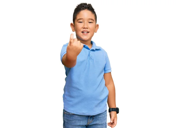 Little Boy Hispanic Kid Wearing Casual Clothes Beckoning Come Here — Stock Photo, Image