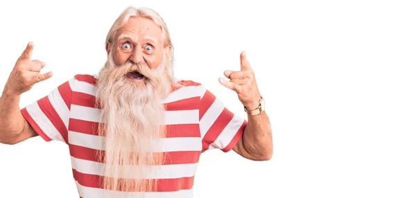 Vecchio Anziano Con Capelli Grigi Barba Lunga Che Indossa Una — Foto Stock