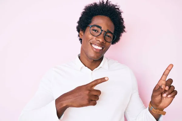 Handsome African American Man Afro Hair Wearing Business Shirt Glasses — Stock Photo, Image