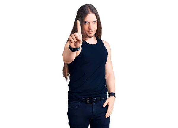 Young Adult Man Long Hair Wearing Goth Style Black Clothes — 스톡 사진