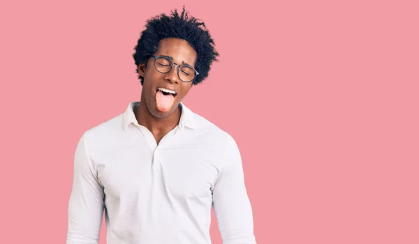 Handsome African American Man Afro Hair Wearing Casual Clothes Glasses — Stock Photo, Image