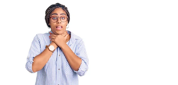 Young African American Woman Braids Wearing Casual Clothes Glasses Shouting — Stock Photo, Image