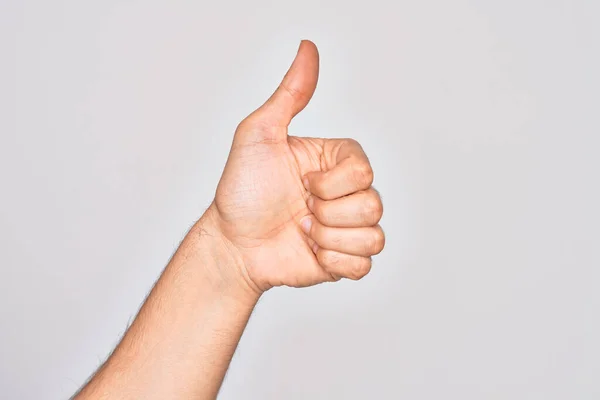 Hand Caucasian Young Man Showing Fingers Isolated White Background Doing — Stock Photo, Image