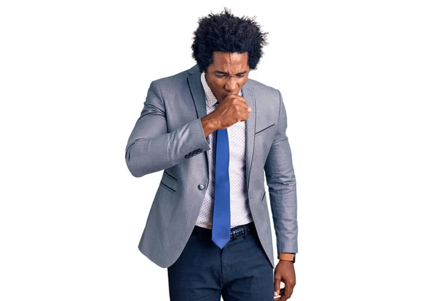 Handsome African American Man Afro Hair Wearing Business Jacket Feeling — Stock Photo, Image