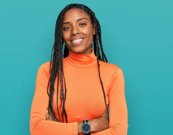 African American Woman Wearing Casual Clothes Happy Face Smiling Crossed — Stock Photo, Image