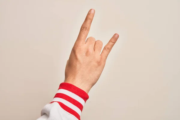 Mão Jovem Caucasiano Mostrando Dedos Sobre Fundo Branco Isolado Gesticulando — Fotografia de Stock