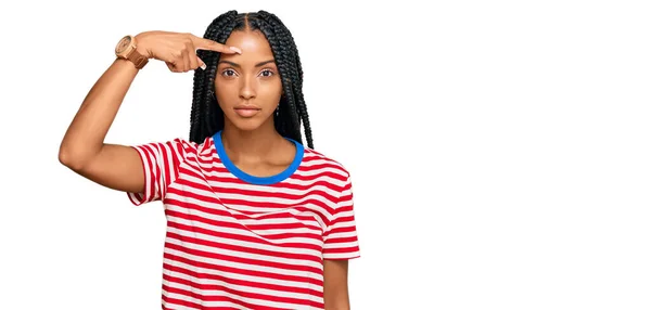 Beautiful Hispanic Woman Wearing Casual Clothes Pointing Unhappy Pimple Forehead — Stock Photo, Image