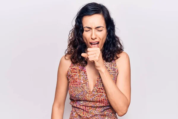 Young Beautiful Hispanic Woman Wearing Casual Clothes Feeling Unwell Coughing — Stock Photo, Image