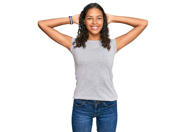 Young African American Girl Wearing Casual Clothes Relaxing Stretching Arms — Stock Photo, Image