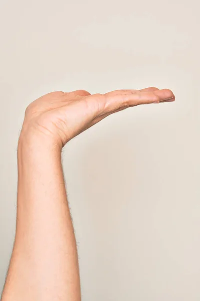 Mão Jovem Caucasiano Mostrando Dedos Sobre Fundo Branco Isolado Com — Fotografia de Stock