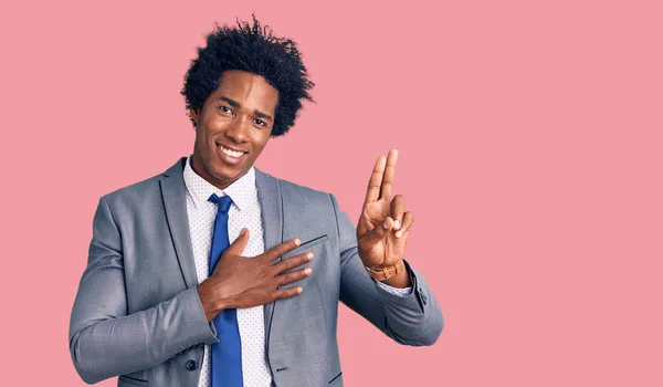 Handsome African American Man Afro Hair Wearing Business Jacket Smiling — Stock Photo, Image