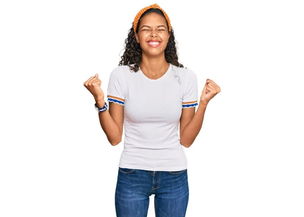 Young African American Girl Wearing Casual Clothes Very Happy Excited — Stock Photo, Image