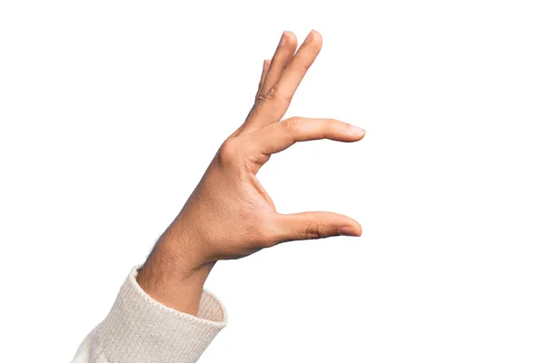 Mano Joven Caucásico Mostrando Dedos Sobre Fondo Blanco Aislado Recogiendo — Foto de Stock