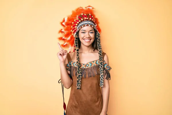Young Beautiful Latin Girl Wearing Indian Costume Big Smile Face — Stock Photo, Image
