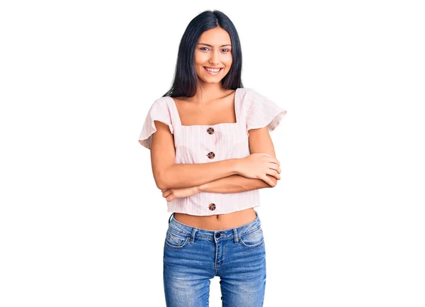Young Beautiful Latin Girl Wearing Casual Clothes Happy Face Smiling — Stock Photo, Image
