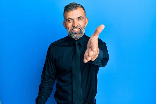 Middle Age Handsome Man Wearing Business Shirt Tie Smiling Friendly — Stock Photo, Image