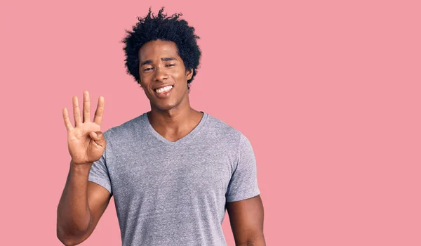 Handsome African American Man Afro Hair Wearing Casual Clothes Showing — Stock Photo, Image