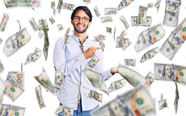 Handsome Hispanic Man Wearing Business Shirt Glasses Amazed Smiling Camera — Stock Photo, Image