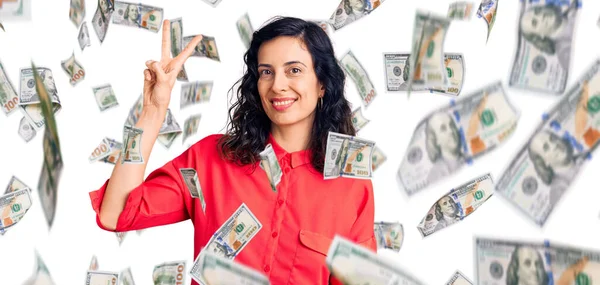 Young Beautiful Hispanic Woman Wearing Casual Clothes Showing Pointing Fingers — Stock Photo, Image