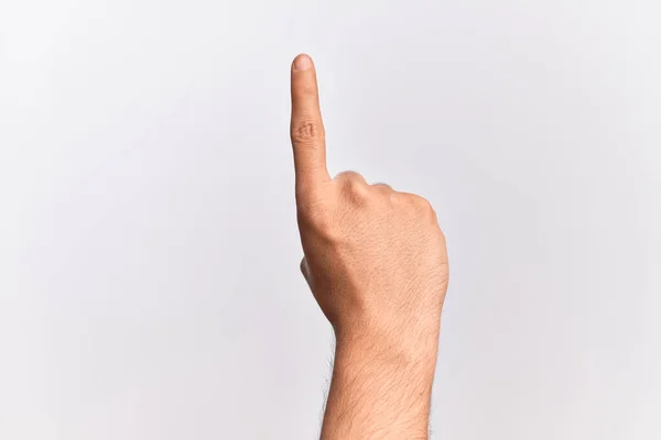 Hand Caucasian Young Man Showing Fingers Isolated White Background Counting — Stock Photo, Image