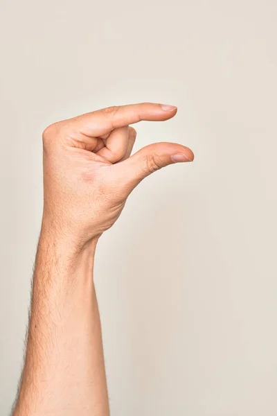 Mão Jovem Caucasiano Mostrando Dedos Sobre Fundo Branco Isolado Pegando — Fotografia de Stock