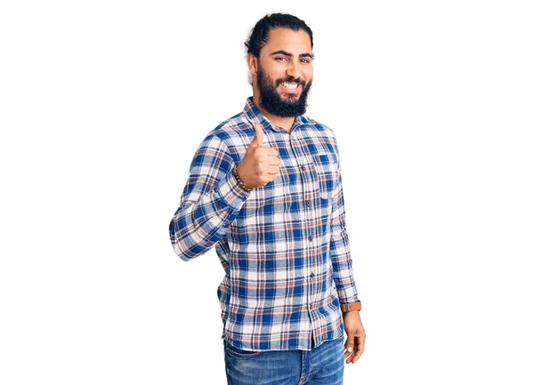 Young Arab Man Wearing Casual Clothes Doing Happy Thumbs Gesture — Stock Photo, Image