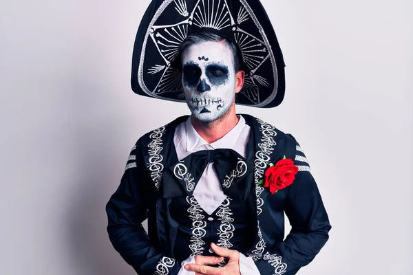 Jeune Homme Portant Jour Mexicain Costume Mort Sur Blanc Avec — Photo