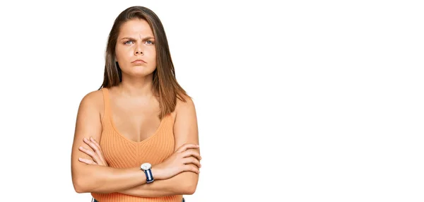 Young Caucasian Woman Wearing Casual Clothes Skeptic Nervous Disapproving Expression — Stock Photo, Image