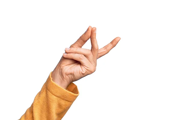 성공을 손가락을 까딱하고 손으로 상징적 몸짓을 클릭하는 손가락을 코카서스 젊은이의 — 스톡 사진