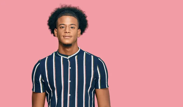 African American Man Afro Hair Wearing Casual Clothes Relaxed Serious — Stock Photo, Image