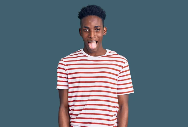 Young African American Man Wearing Casual Clothes Sticking Tongue Out — Stock Photo, Image