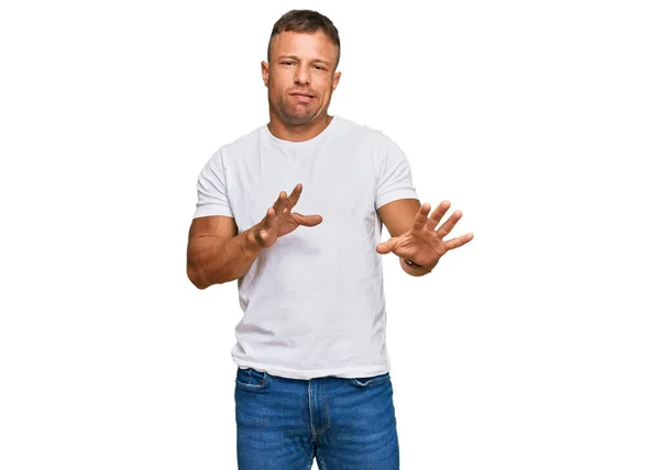 Handsome Muscle Man Wearing Casual White Tshirt Disgusted Expression Displeased — Stock Photo, Image