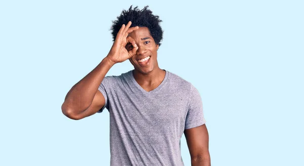 Handsome African American Man Afro Hair Wearing Casual Clothes Doing — Stock Photo, Image