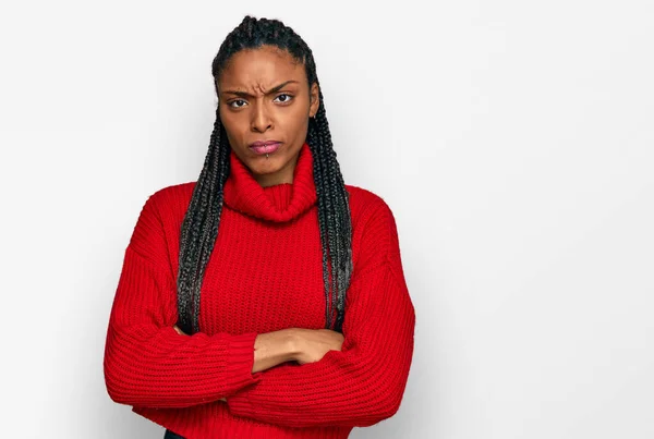 African American Woman Wearing Casual Winter Sweater Skeptic Nervous Disapproving — Stock Photo, Image