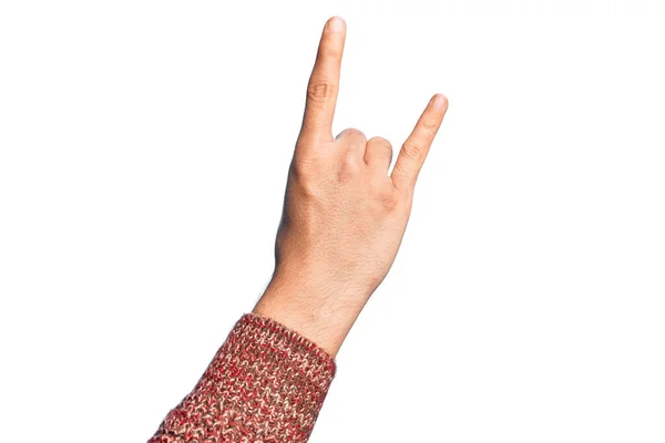 Hand Caucasian Young Man Showing Fingers Isolated White Background Gesturing — Stock Photo, Image