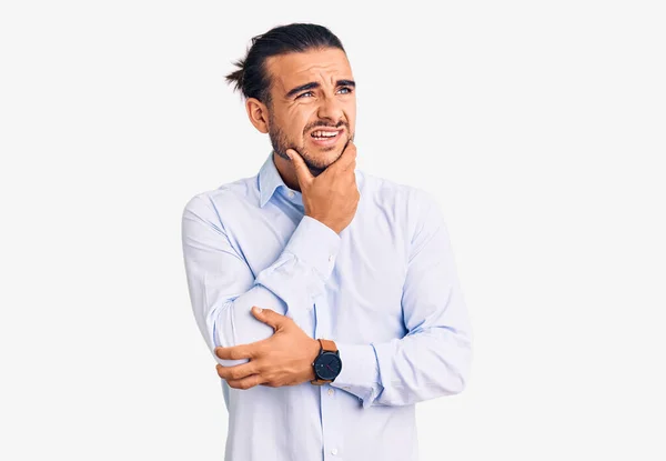 Young Handsome Man Wearing Business Clothes Thinking Worried Question Concerned — Stock Photo, Image