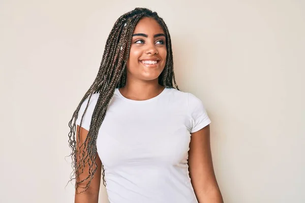 Young African American Woman Braids Wearing Casual White Tshirt Looking — Stock fotografie