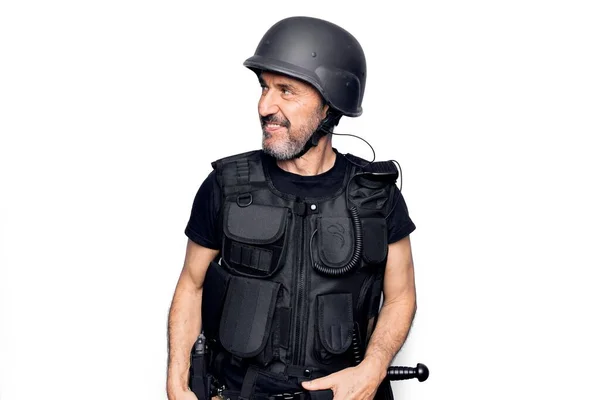 Moyen Âge Beau Policier Portant Gilet Pare Balles Police Casque — Photo