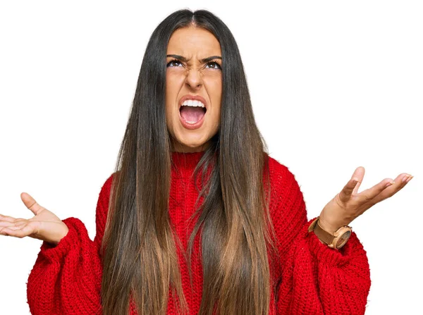 Beautiful Hispanic Woman Wearing Casual Clothes Crazy Mad Shouting Yelling — Stock Photo, Image