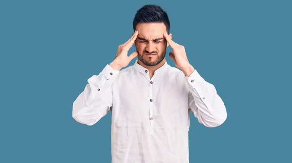 Young Handsome Man Wearing Casual Clothes Suffering Headache Desperate Stressed — Stock Photo, Image