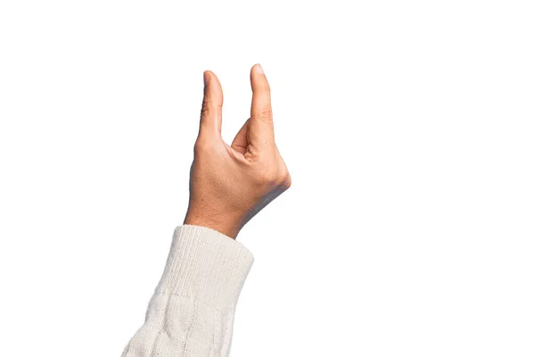 Hand Caucasian Young Man Showing Fingers Isolated White Background Picking — Stock Photo, Image