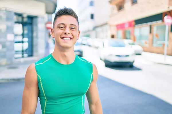 Young Hispanic Sportsman Smiling Happy Walking Street City — Stock Photo, Image