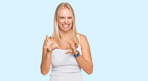 Young Blonde Girl Wearing Casual Style Sleeveless Shirt Smiling Funny — Stock Photo, Image