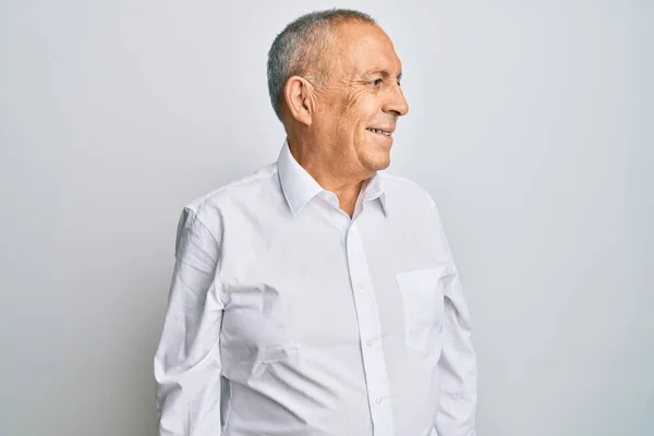 Handsome Senior Man Wearing Casual White Shirt Looking Away Side — Stock Photo, Image
