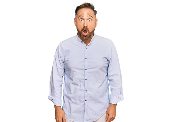 Handsome Middle Age Man Wearing Business Shirt Afraid Shocked Surprise — Fotografia de Stock