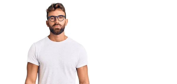 Young Hispanic Man Wearing Casual Clothes Glasses Relaxed Serious Expression — Stock Photo, Image