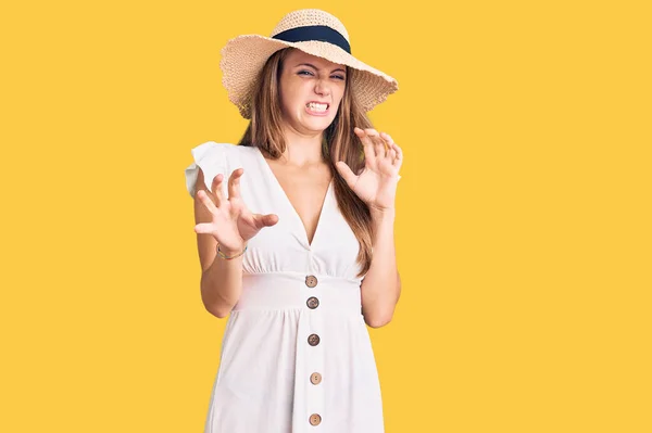 Young Beautiful Blonde Woman Wearing Summer Dress Hat Disgusted Expression — Stock Photo, Image