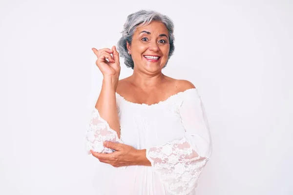 Senior Hispanic Grey Haired Woman Wearing Casual Clothes Big Smile — Stock Photo, Image